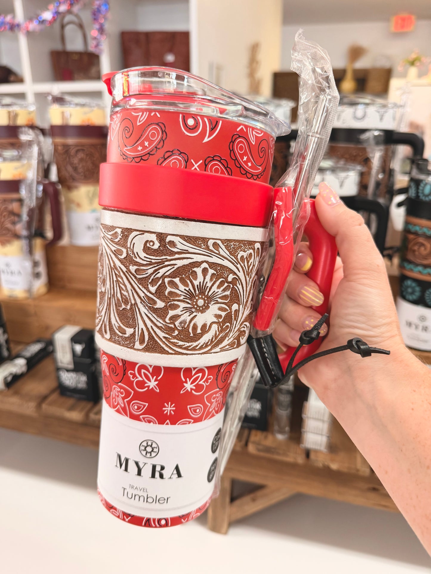 Bandana Tooled Western Tumbler W/Leather