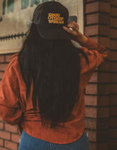 Load image into Gallery viewer, GOOD TIMIN' WOMAN TRUCKER HAT BLACK