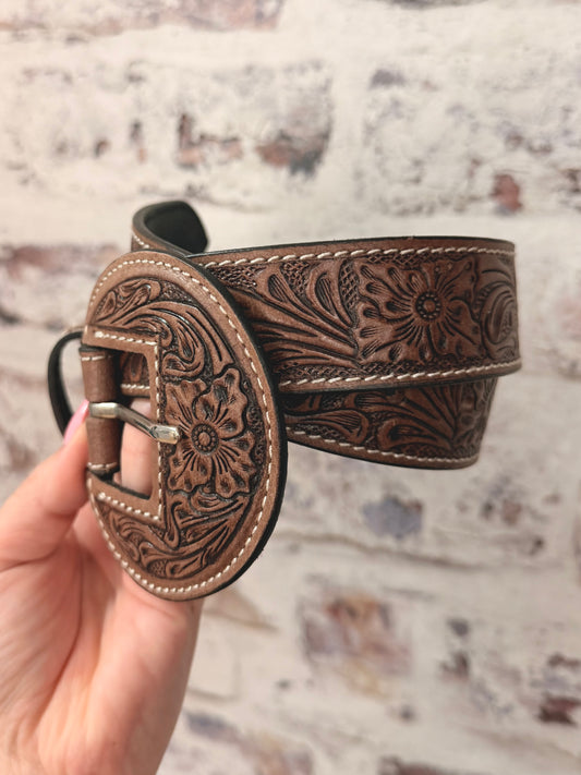 Lariat Rose Leather Belt