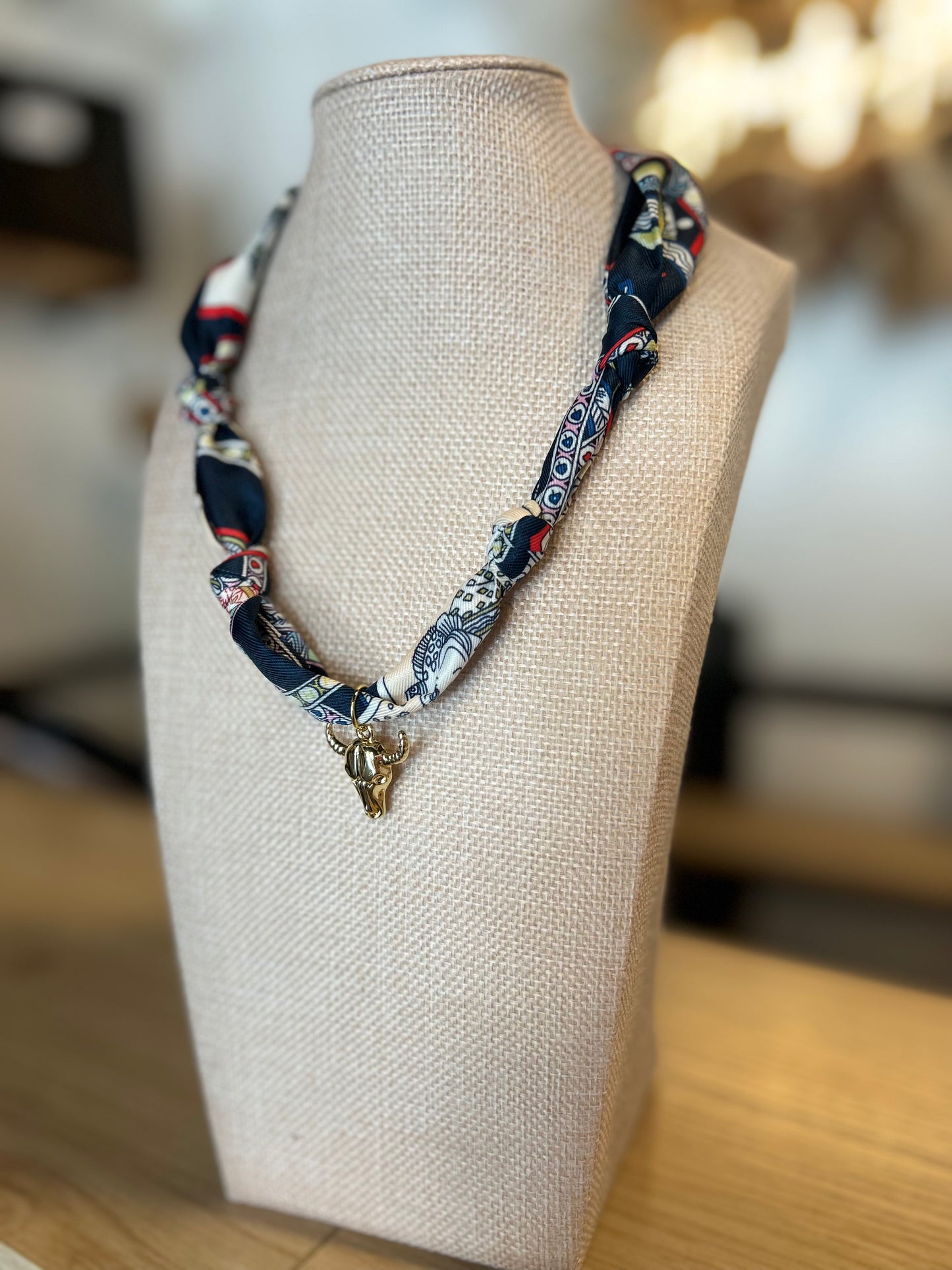No Bull Navy Scarf Necklace