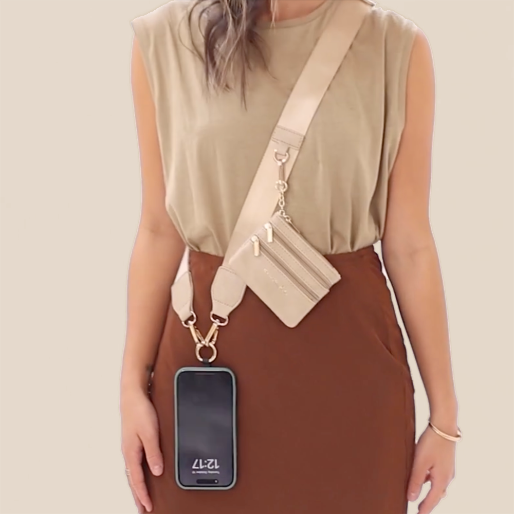 Clip & Go Phone Lanyard with Pouch - Neutral Collection: Taupe