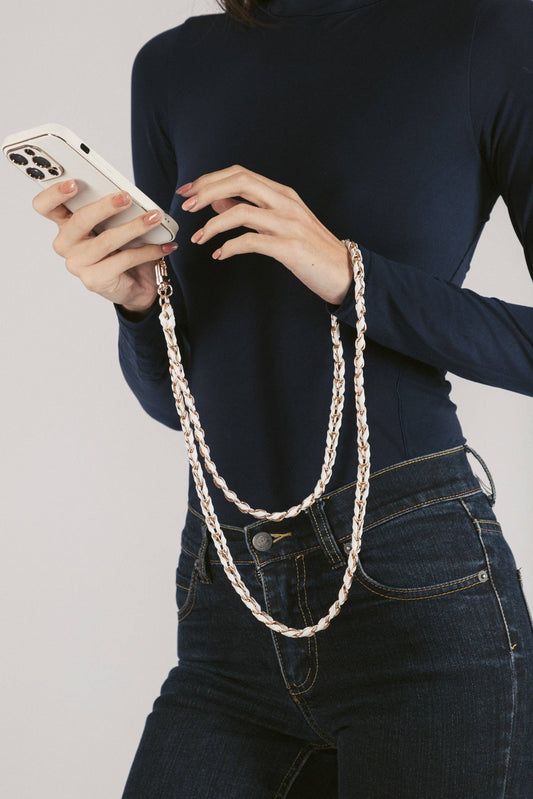 Woven Link Crossbody Phone Strap: White