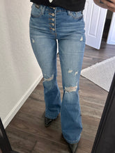 Load image into Gallery viewer, Howdy Distressed Flare Jeans - Medium Wash
