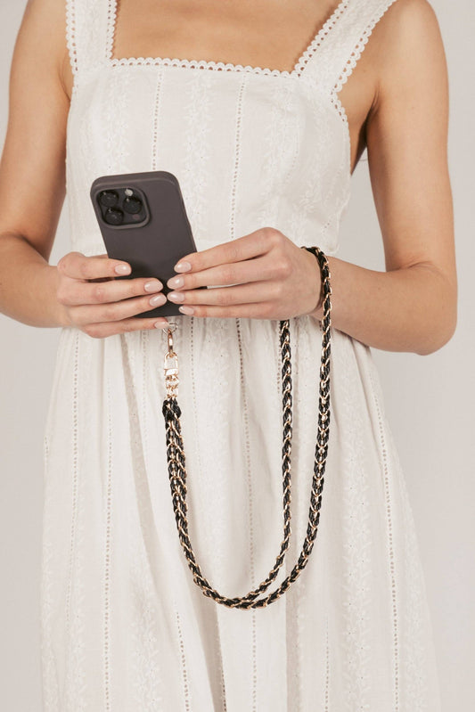 Woven Link Crossbody Phone Strap: Black