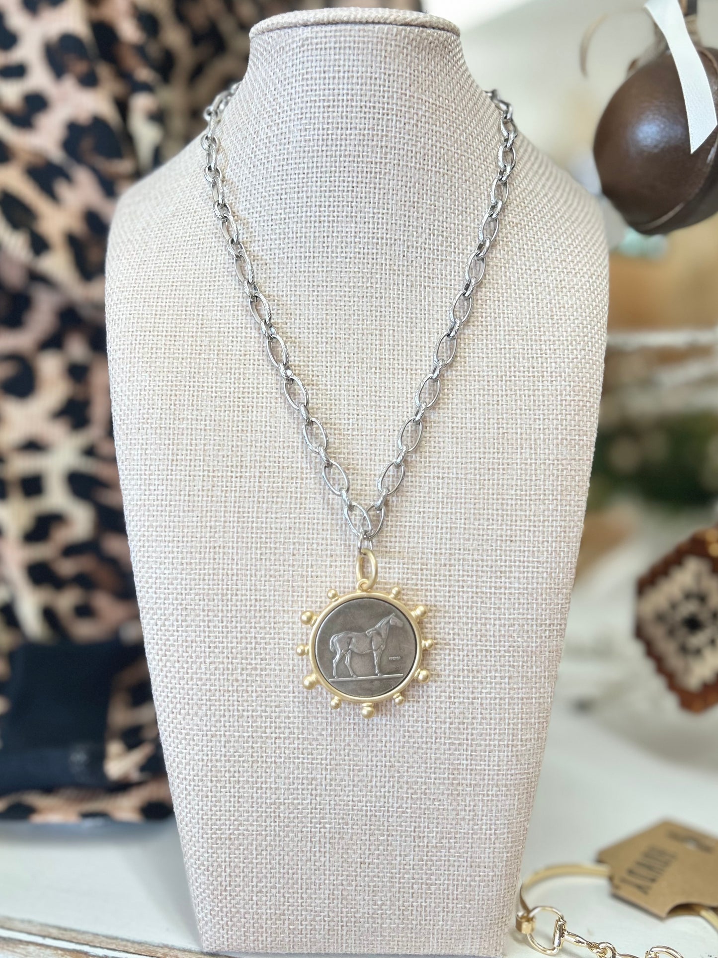Pony Club Necklace |Silver/Matte Gold Bezel|
