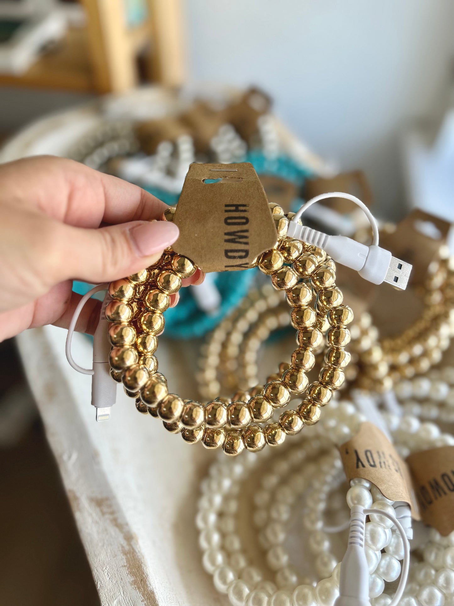 Gold Beaded Phone Charger 2-in-1