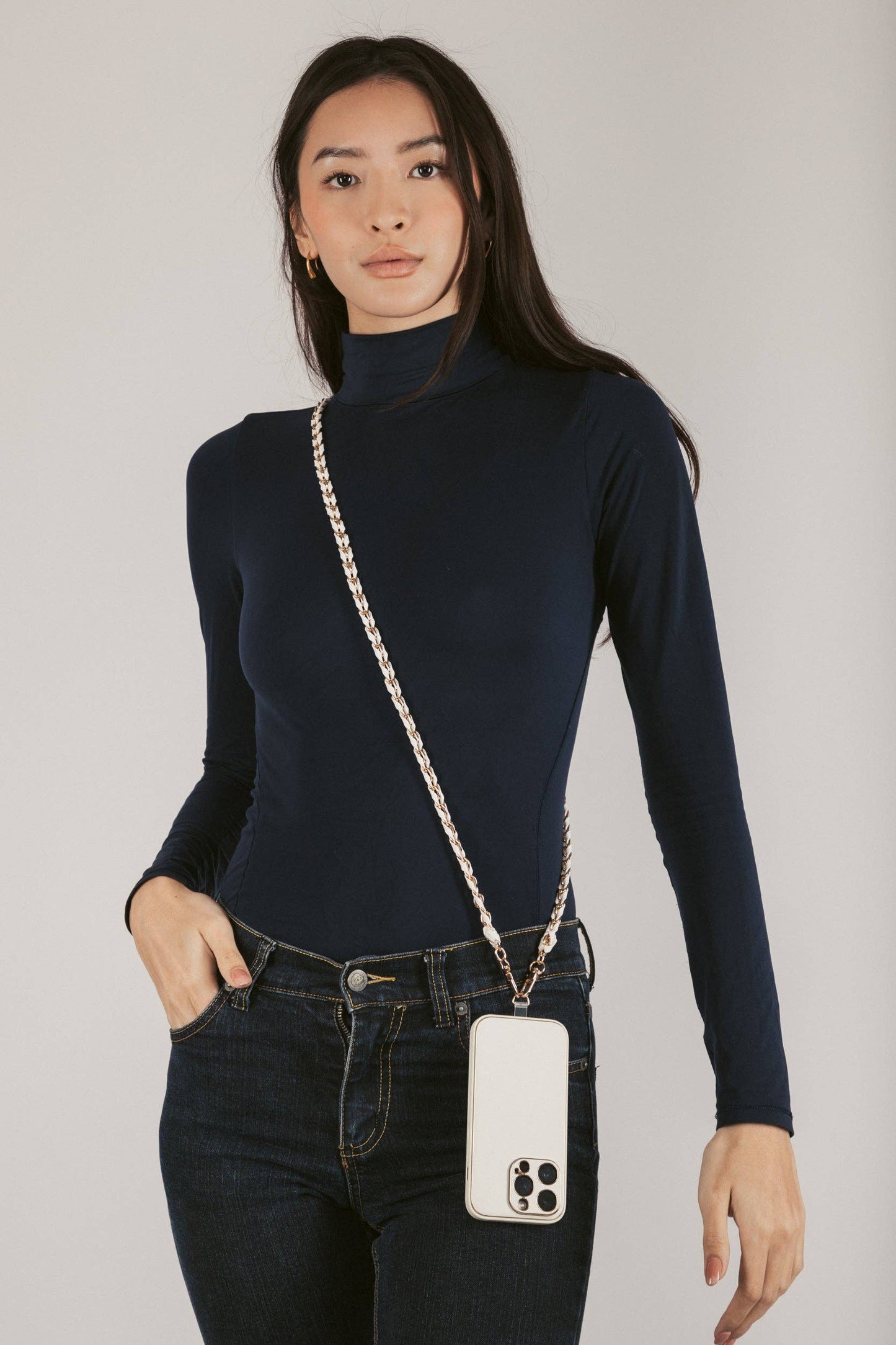 Woven Link Crossbody Phone Strap: White