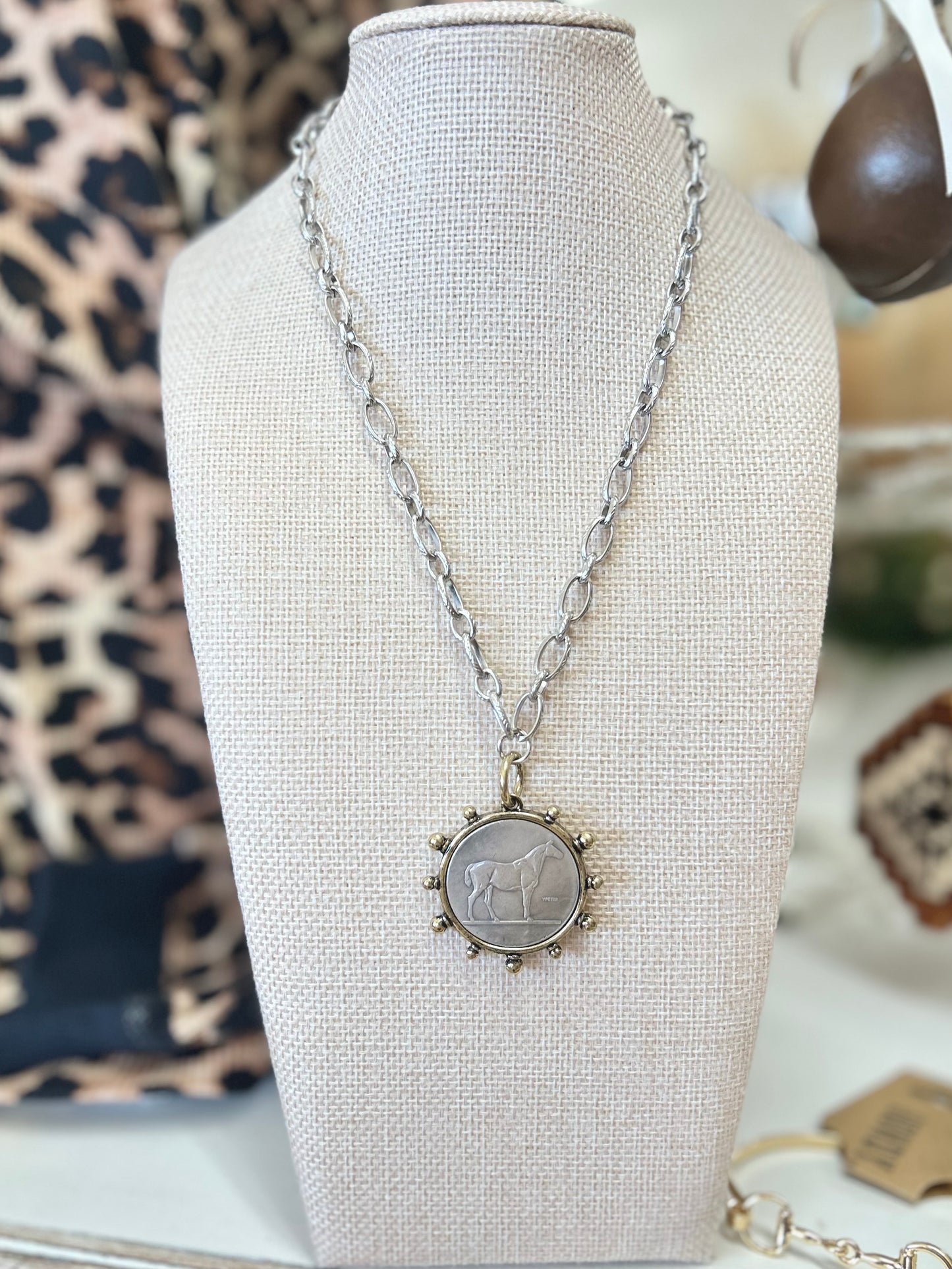Pony Club Necklace  |Silver/Bronze Bezel|