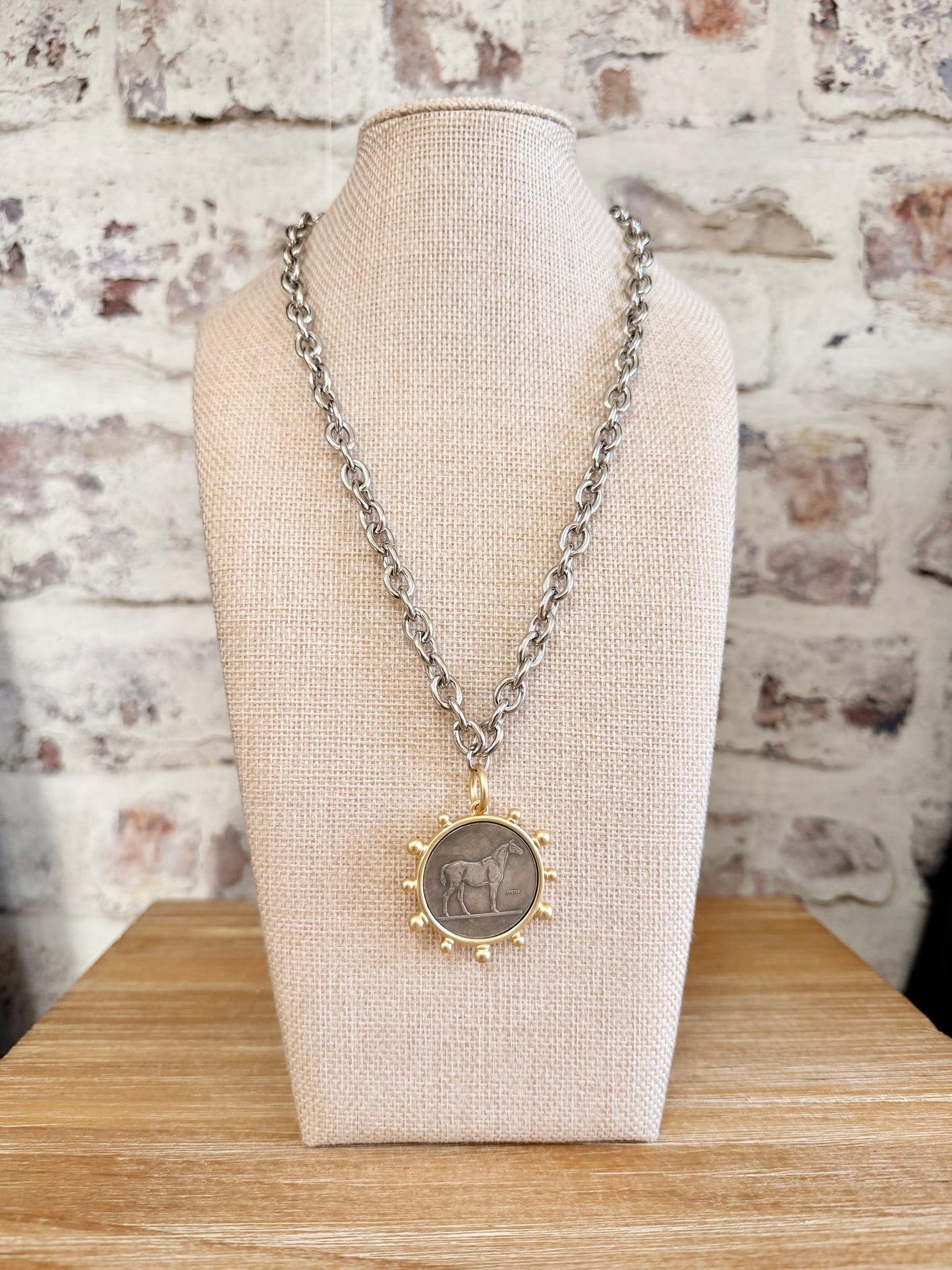 Pony Club Classic Necklace |Silver/Matte Gold Bezel|