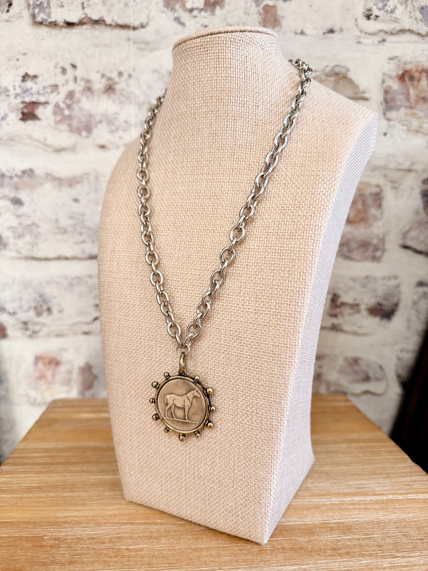 Pony Club Classic Necklace  |Silver/Bronze Bezel|