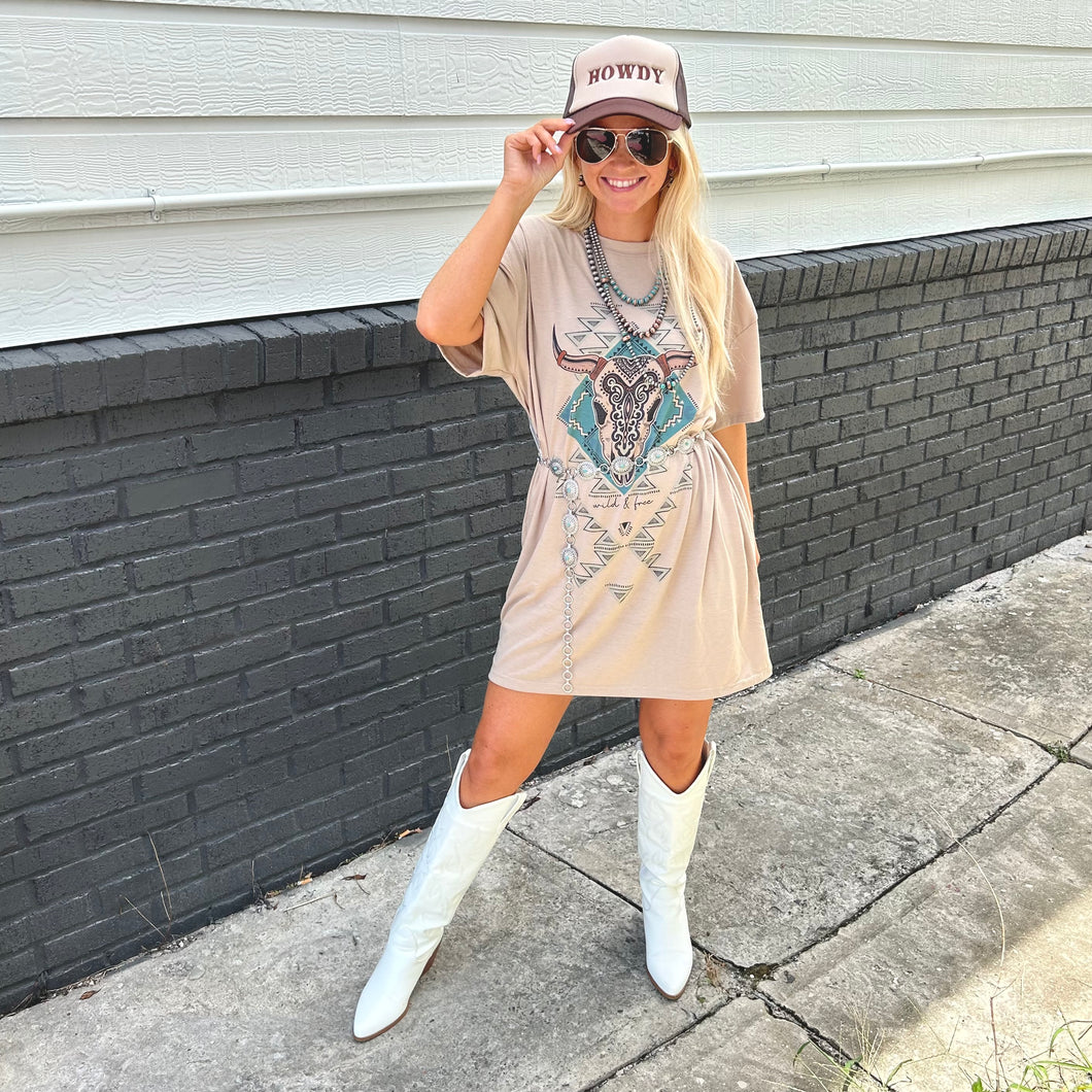 Wild & Free Aztec Graphic Tee Dress