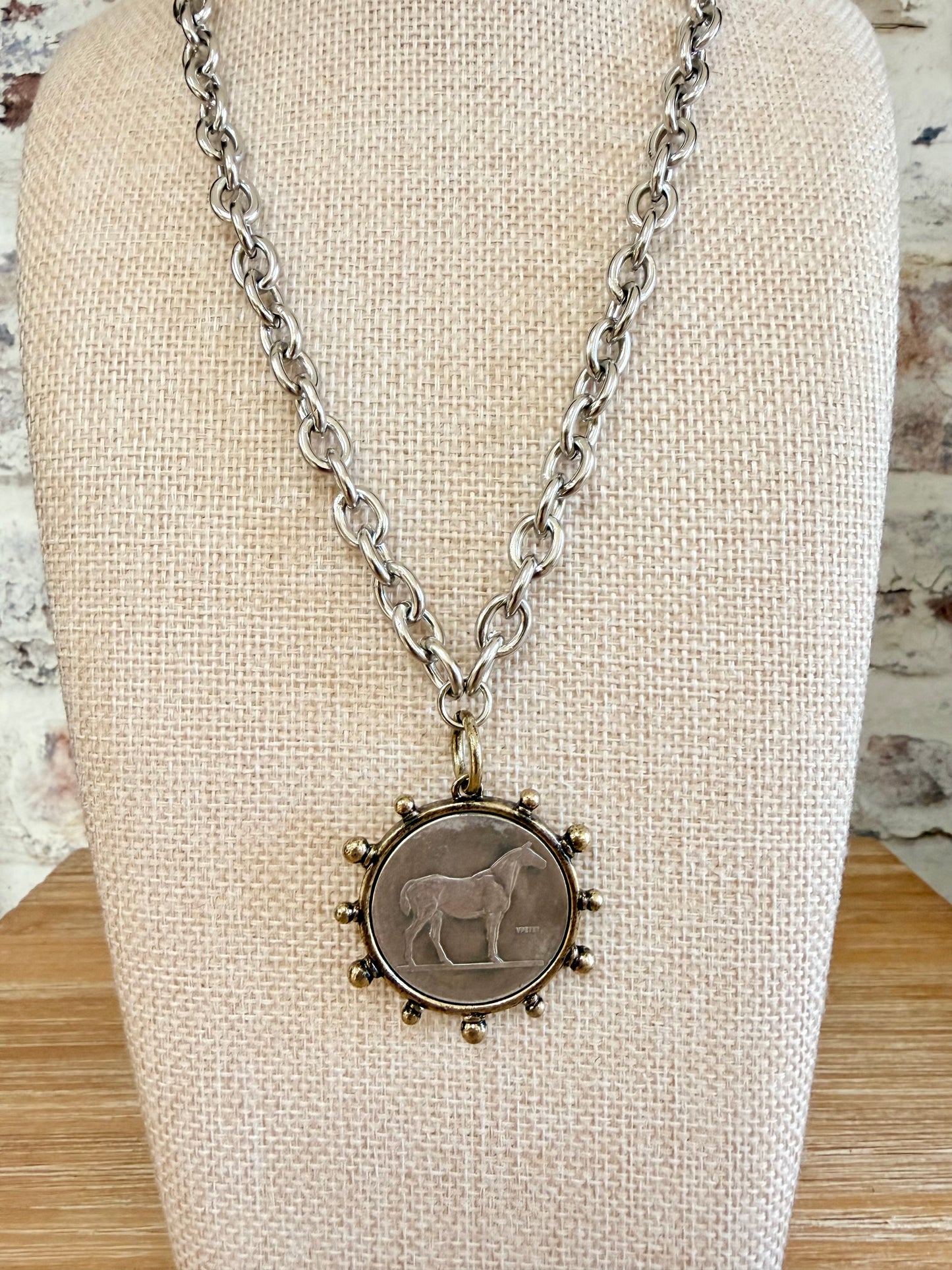 Pony Club Classic Necklace  |Silver/Bronze Bezel|