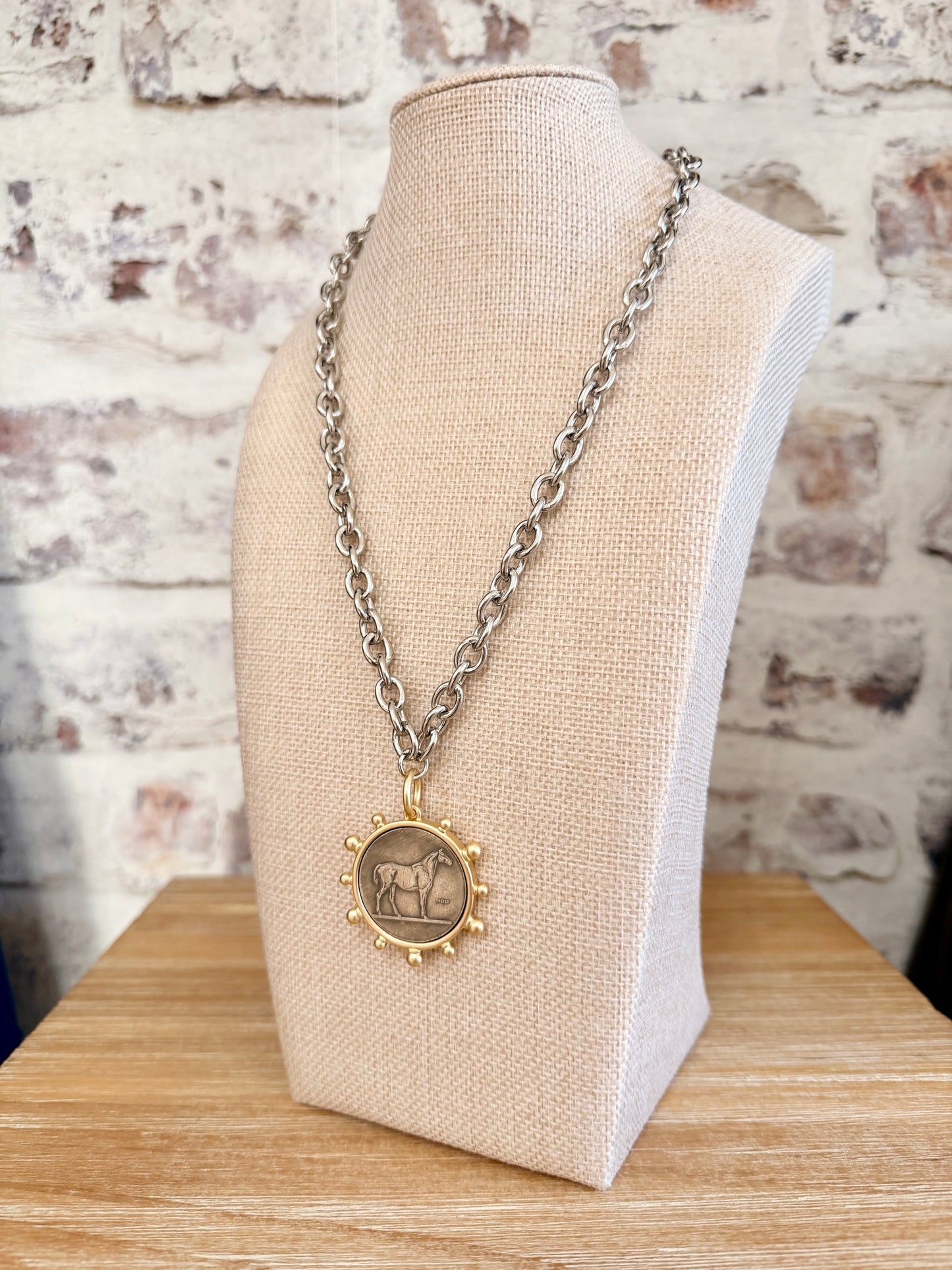 Pony Club Classic Necklace |Silver/Matte Gold Bezel|