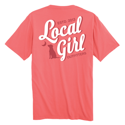 Local Girl Stacked Script T-Shirt |Coral|