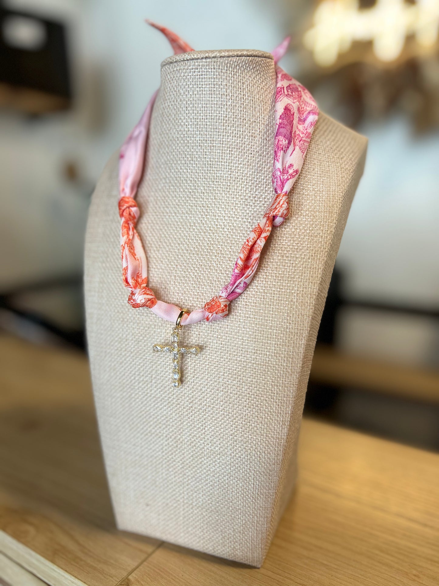 Blush Tied Charm Scarf Necklace