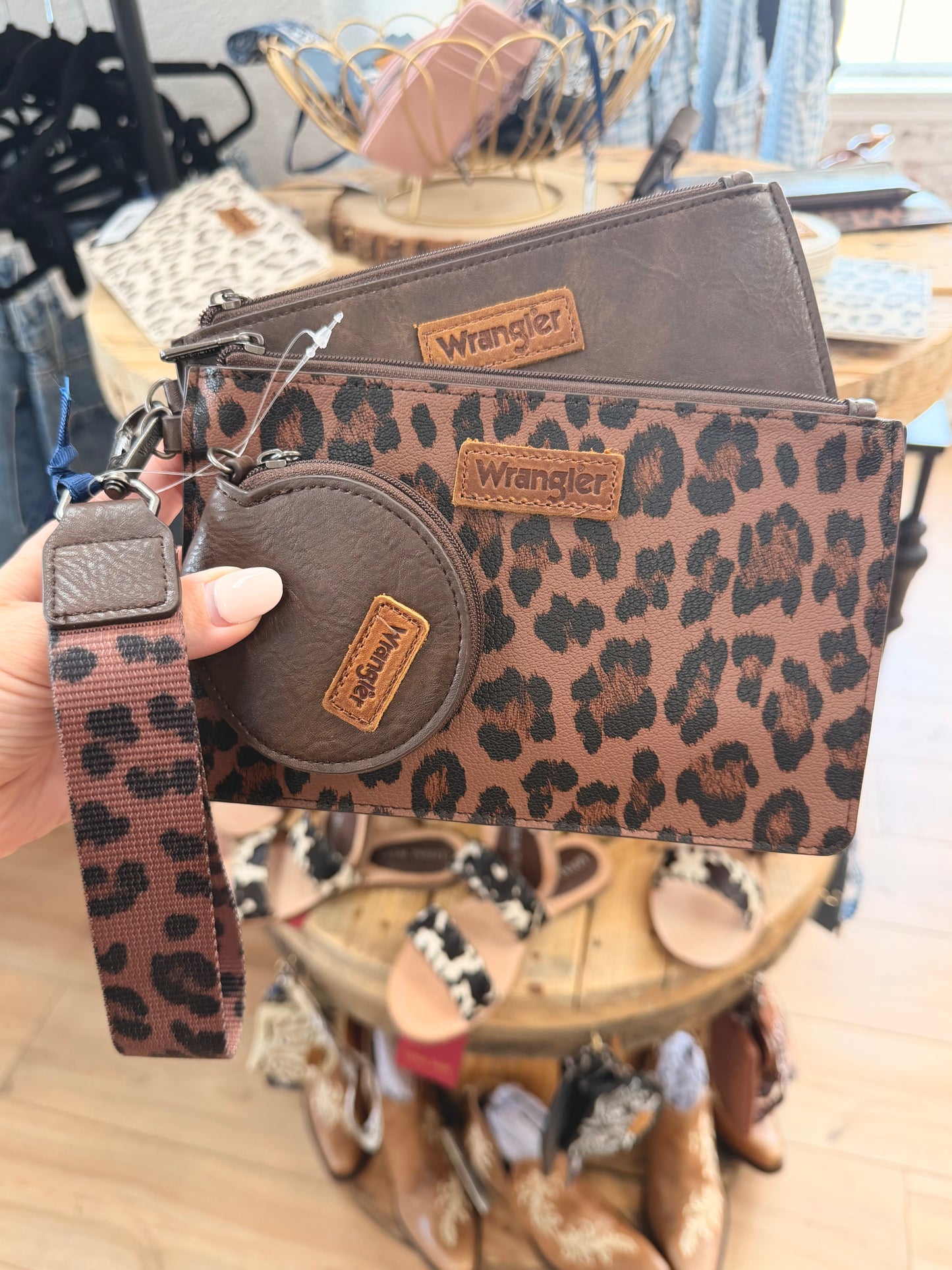 Wrangler Leopard Print Dual Pouch Wristlet