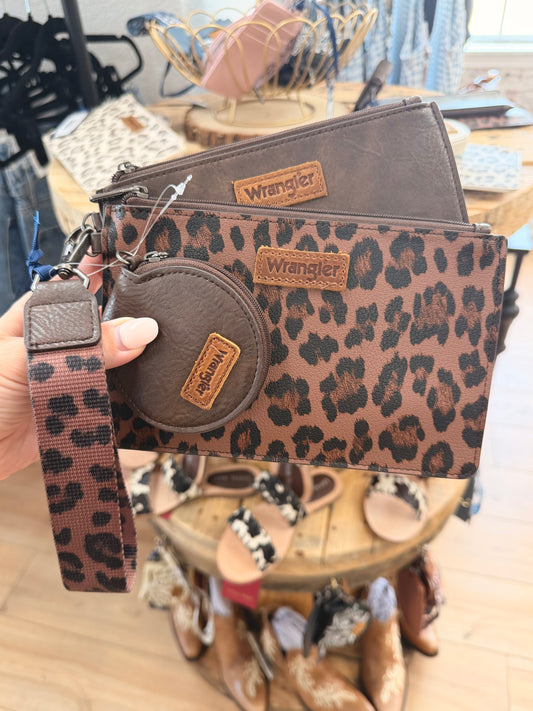 Wrangler Leopard Print Dual Pouch Wristlet
