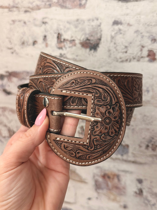 Lariat Rose Leather Belt