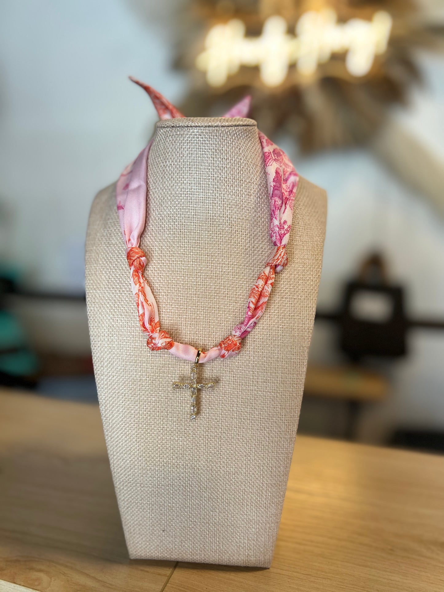 Blush Tied Charm Scarf Necklace