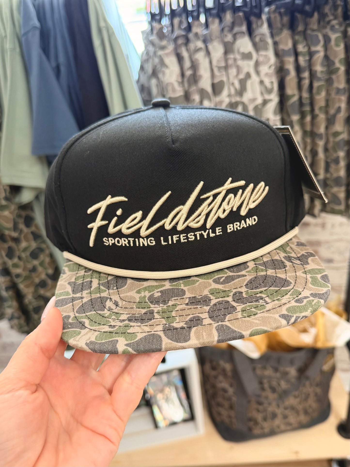 Black W/ Camo Bill Script Logo Hat