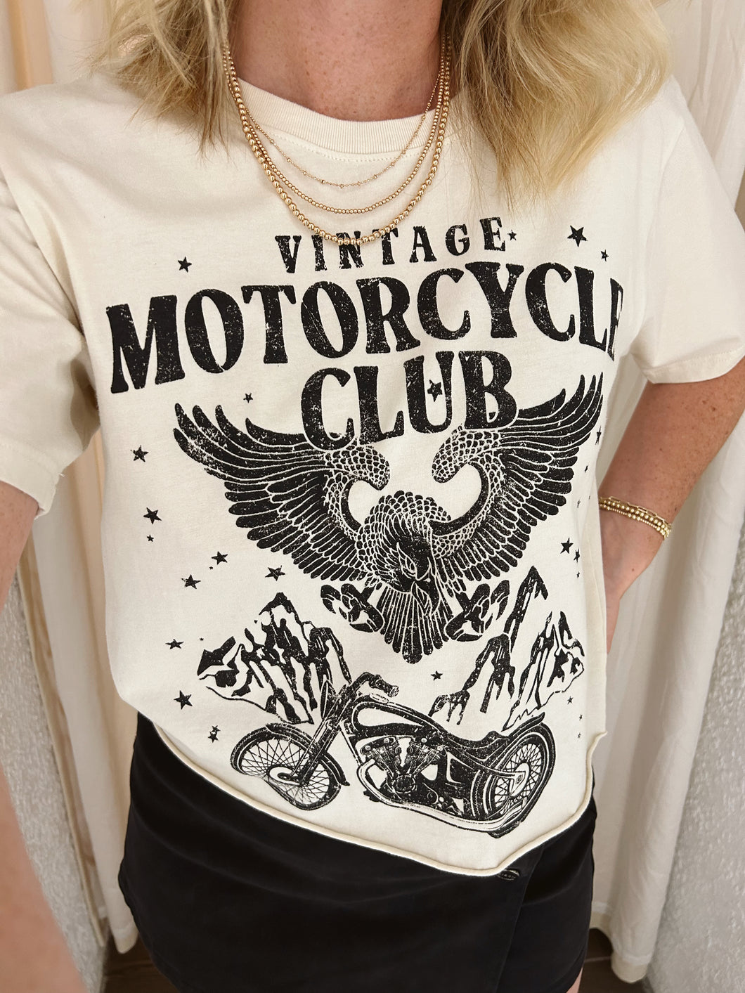 Motorcycle Club Crop Tee |Bone|