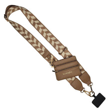 Load image into Gallery viewer, Clip &amp; Go Crossbody Strap w/Zippered Pouch: Brown/Cream Chevron
