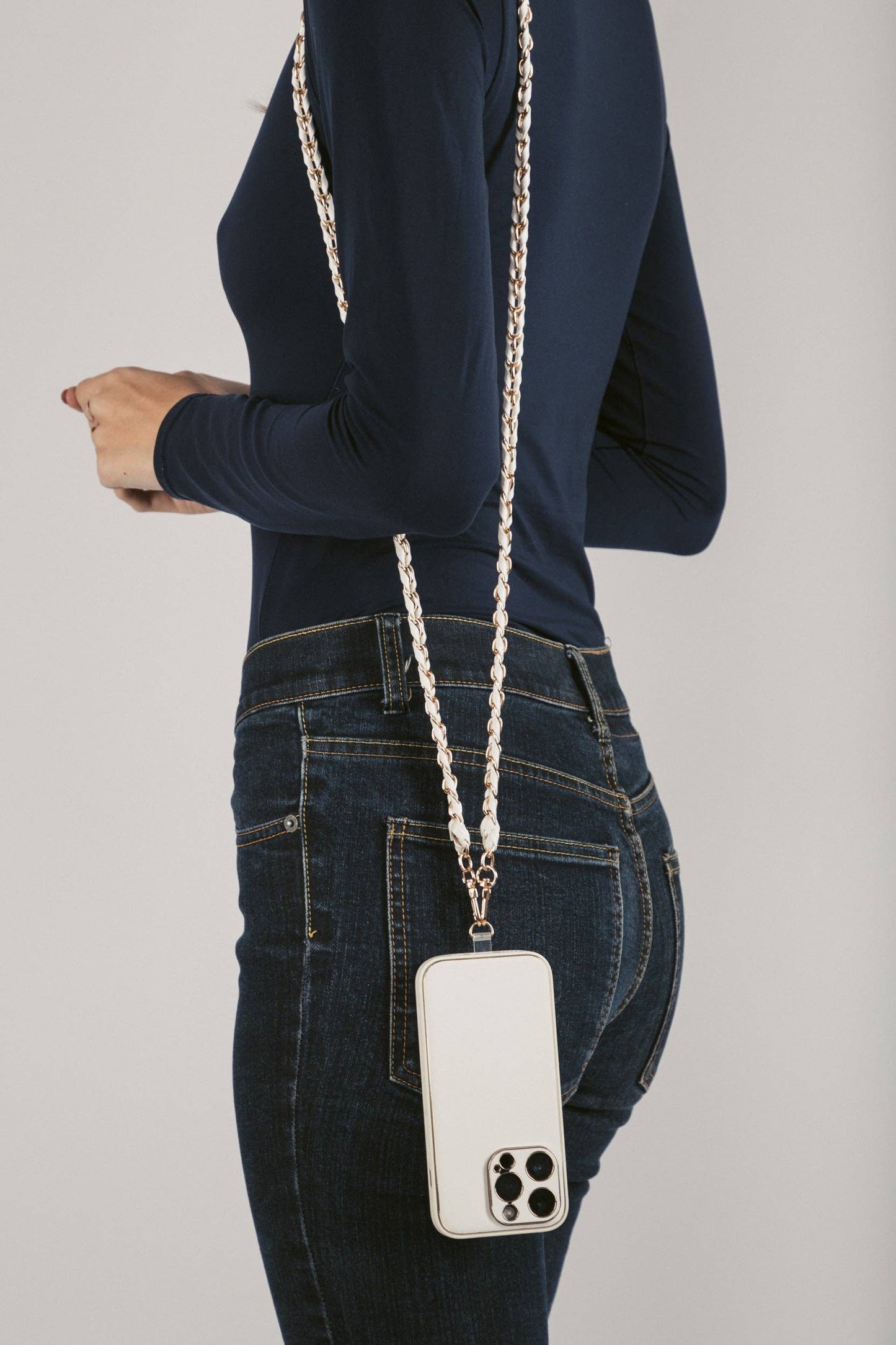 Woven Link Crossbody Phone Strap: White