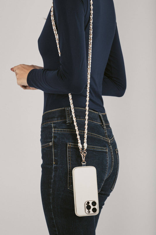 Woven Link Crossbody Phone Strap: White