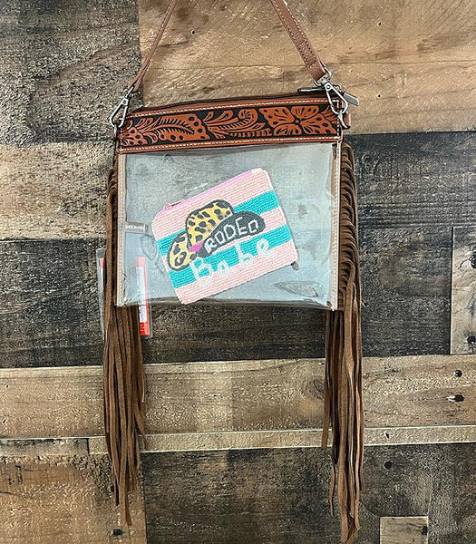 Cheetah Print Clear Crossbody With Fringe Stadium Bag Western 